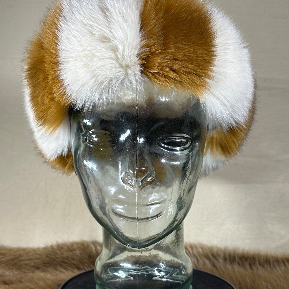 White and Tan Fox Fur Headband - Picture 4 of 6